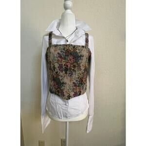 Floral Corset Pullover Top Elastic Back Cottagecore Size XL